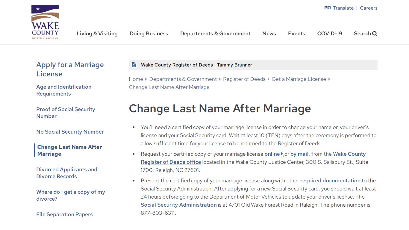 Change Last Name After Marriage | Wake County Government